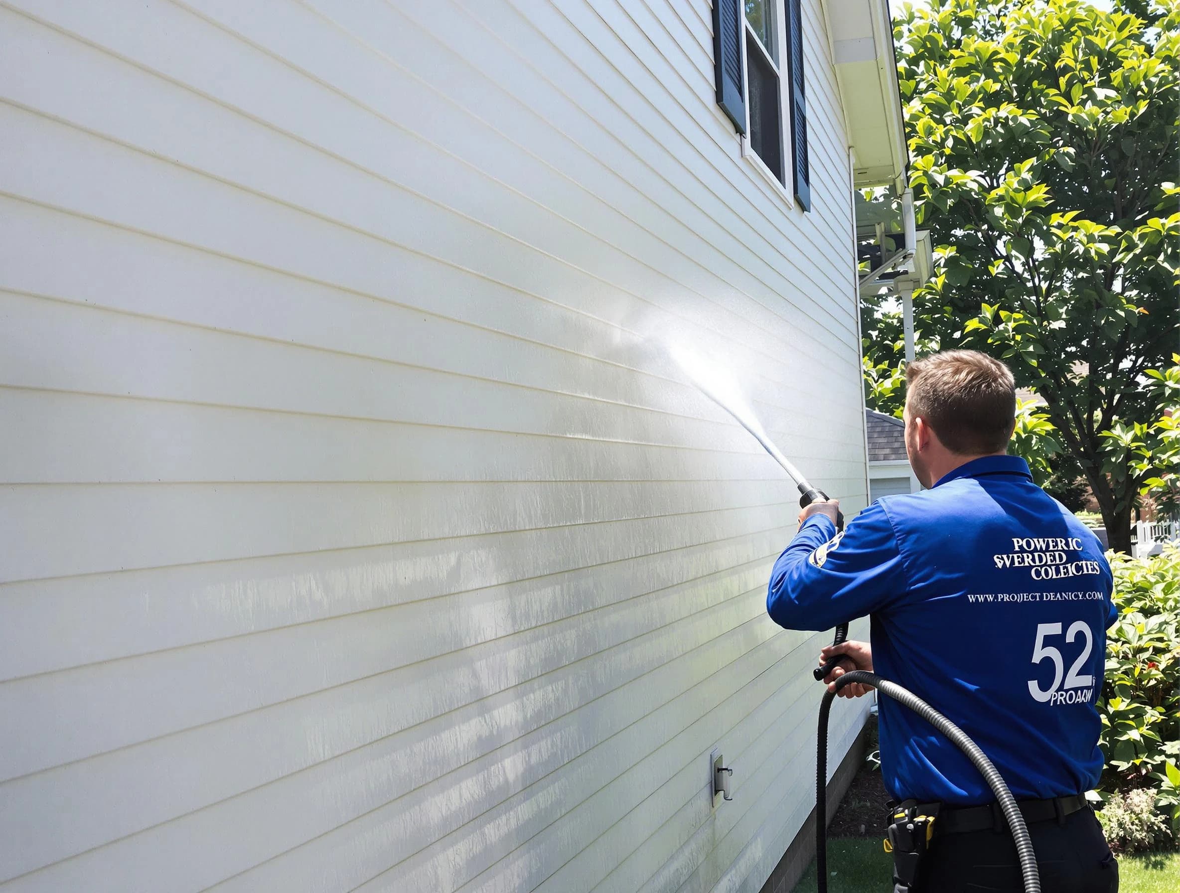 A Parma Power Washing technician power washing a home in Parma