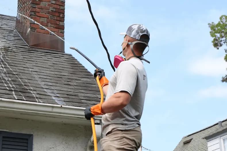 Parma Power Washing professional performing gentle roof washing service in Parma